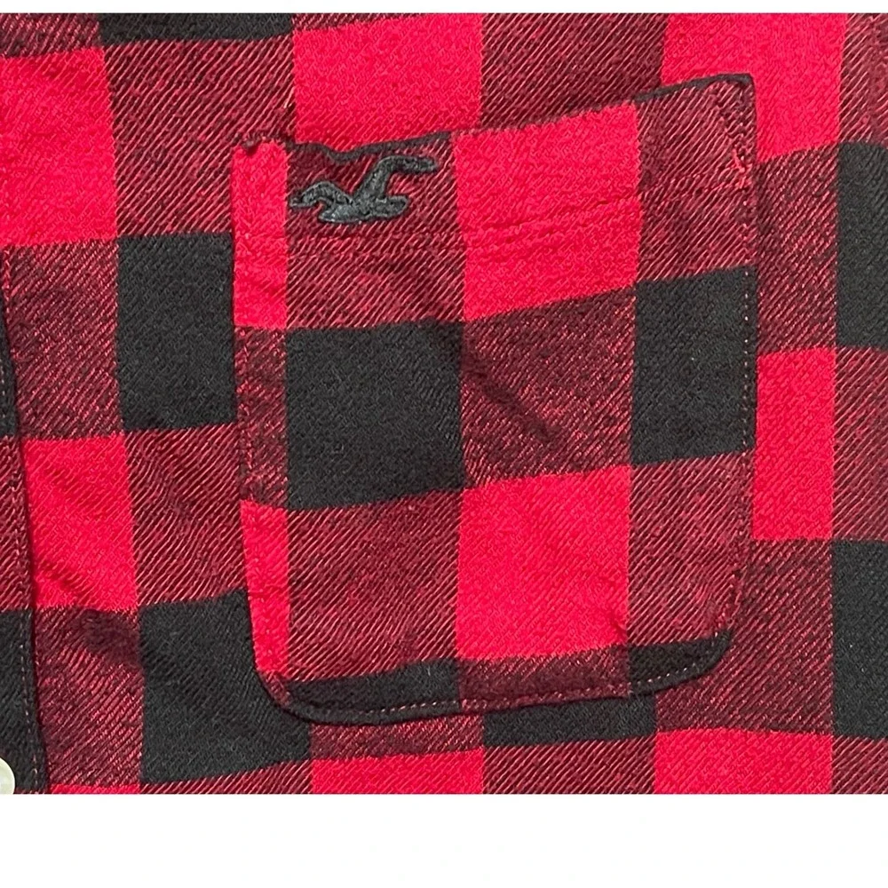 Hollister Womens XS Sleep Shirt Flannel Buffalo Plaid‎ Logo-Holiday Comfortcore